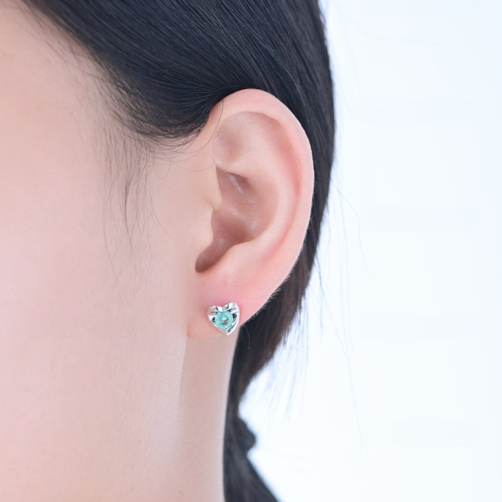 SPARKLD 9ct White Gold Emerald Heart Stud Earrings