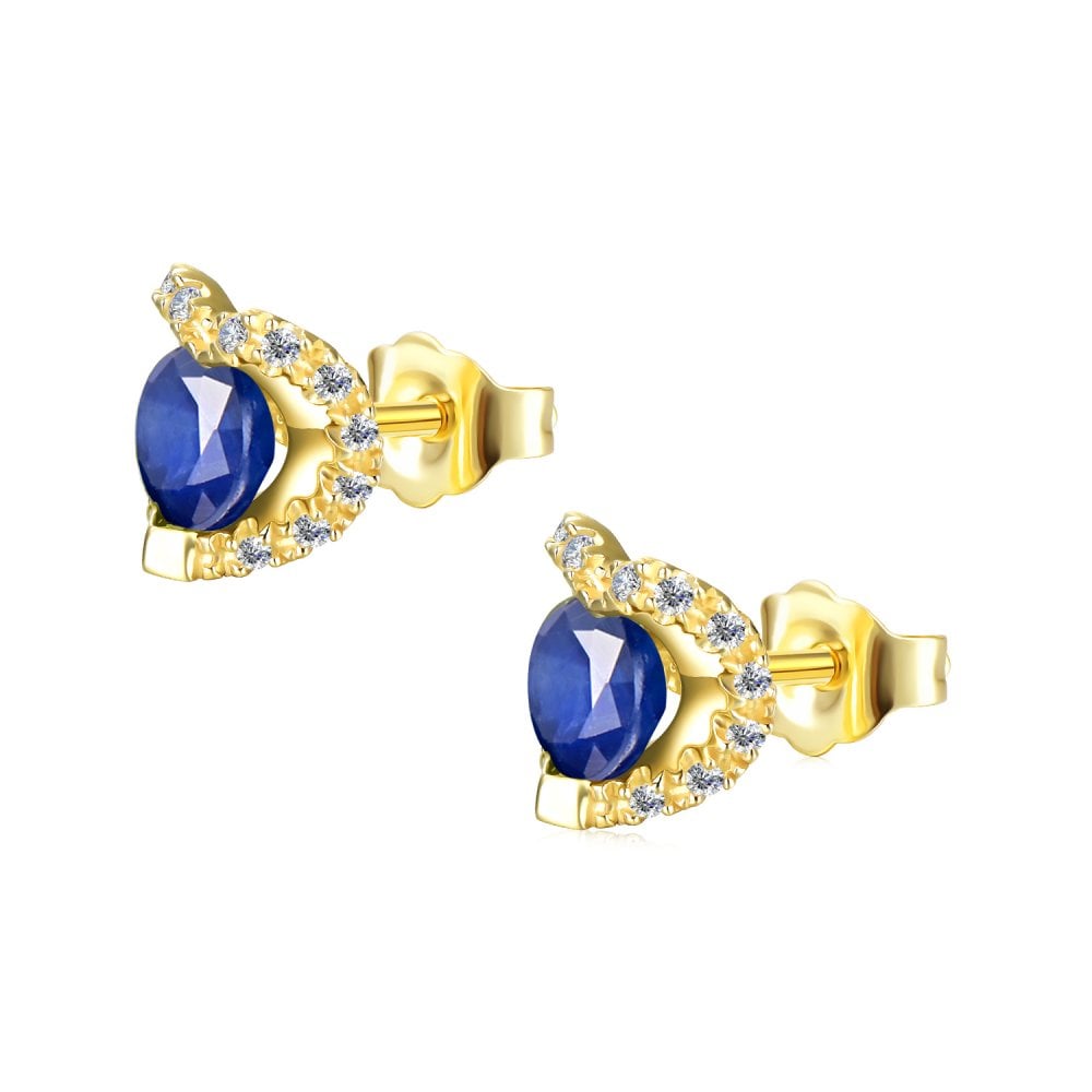 SPARKLD 9ct Yellow Gold Diamond and Sapphire Heart Stud Earrings