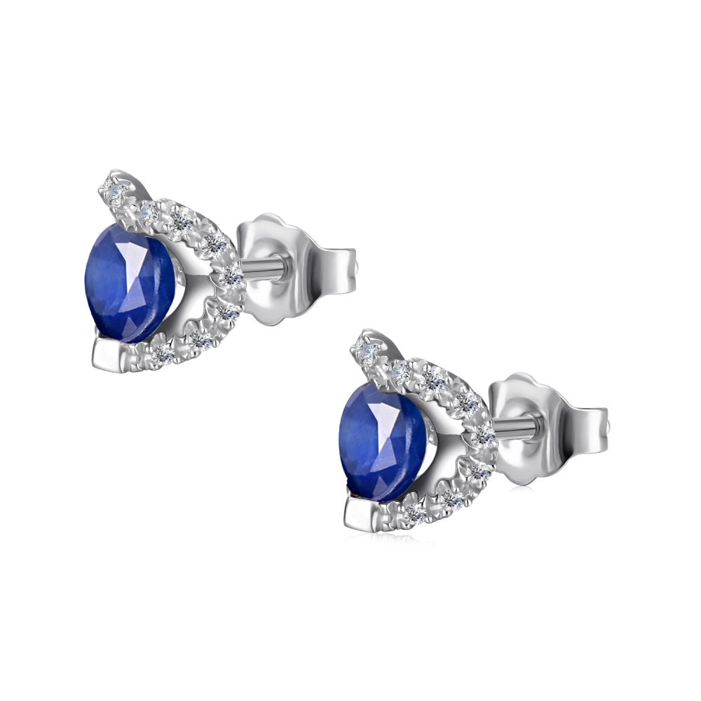 SPARKLD 9ct White Gold Diamond and Sapphire Heart Stud Earrings