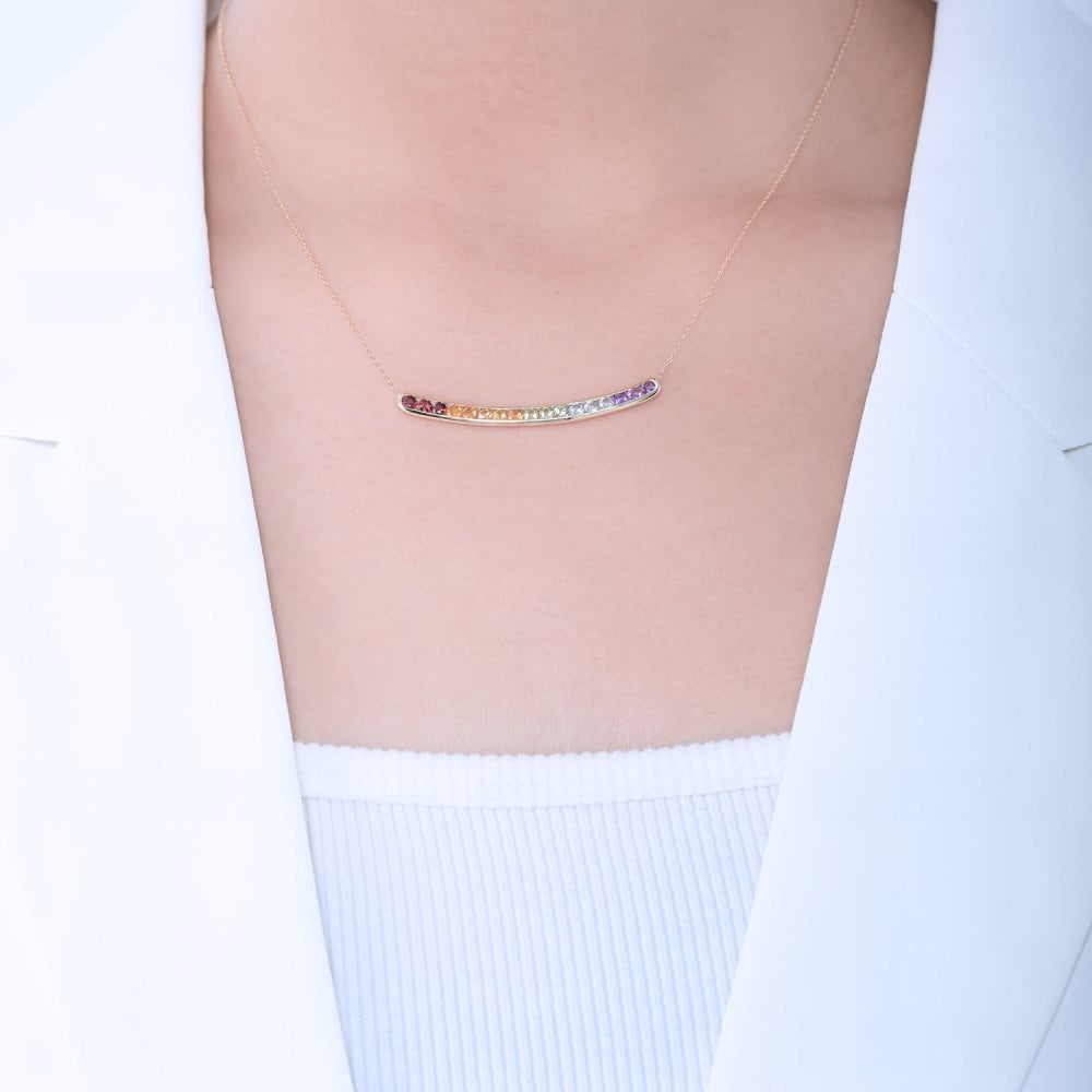 SPARKLD 9ct Yellow Gold Multi Gem Necklace