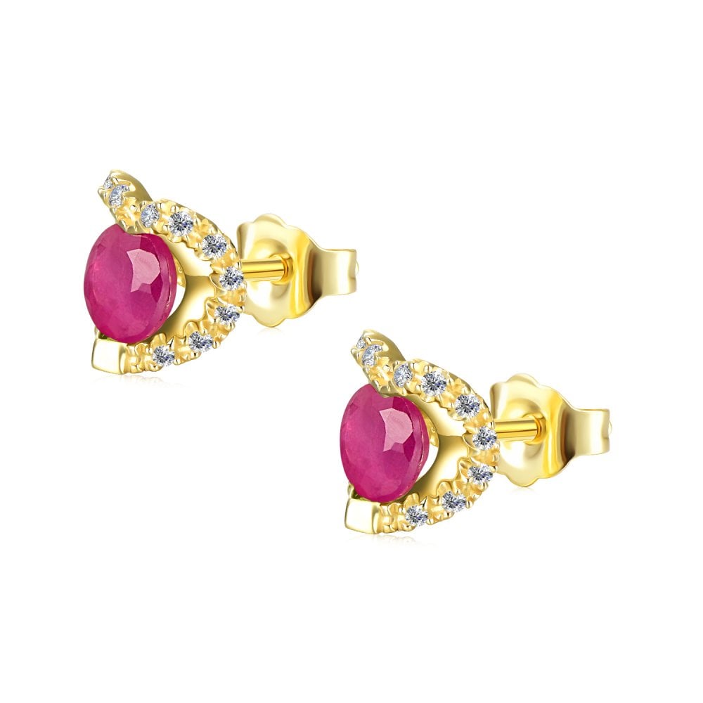 SPARKLD 9ct Yellow Gold Diamond and Ruby Heart Stud Earrings
