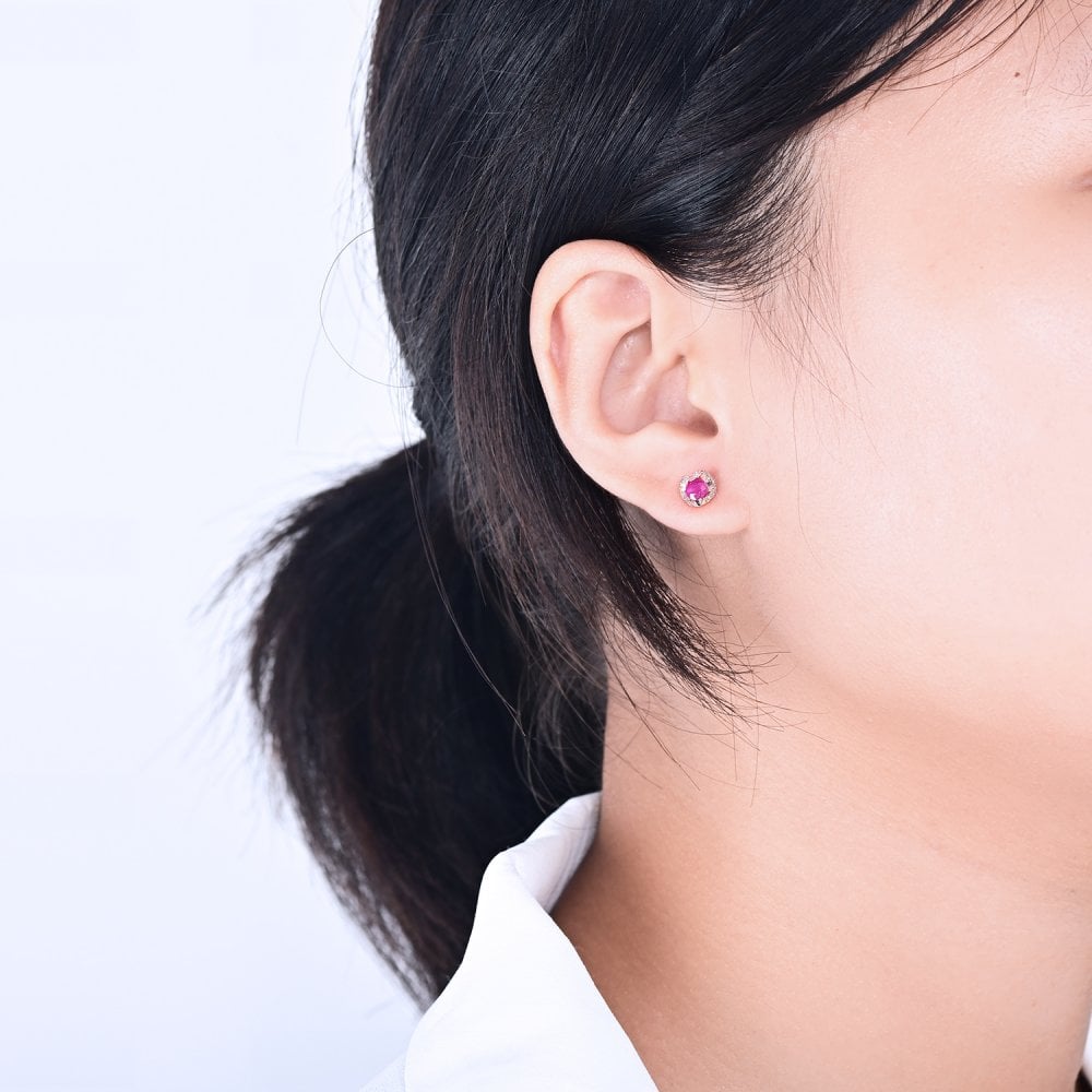 SPARKLD 9ct Rose Gold Diamond and Ruby Heart Stud Earrings