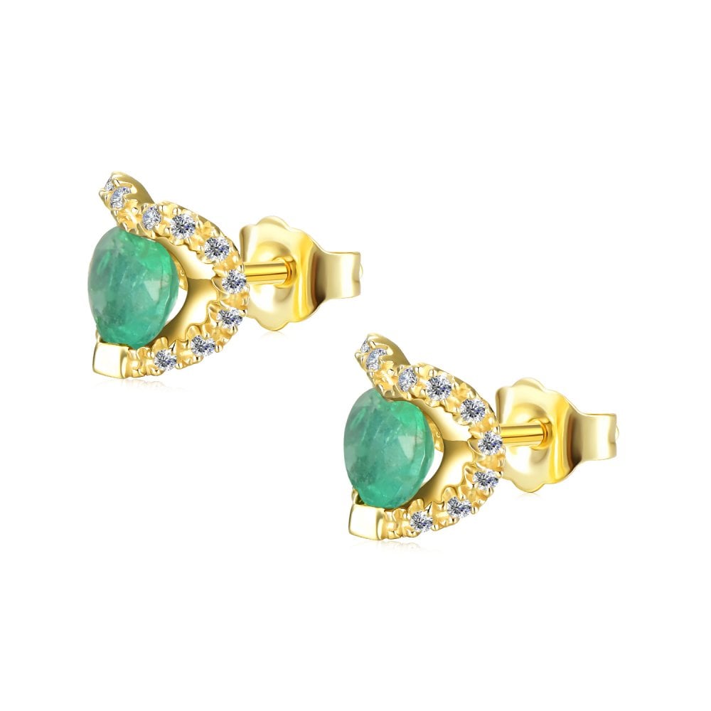 SPARKLD 9ct Yellow Gold Diamond and Emerald Heart Stud Earrings
