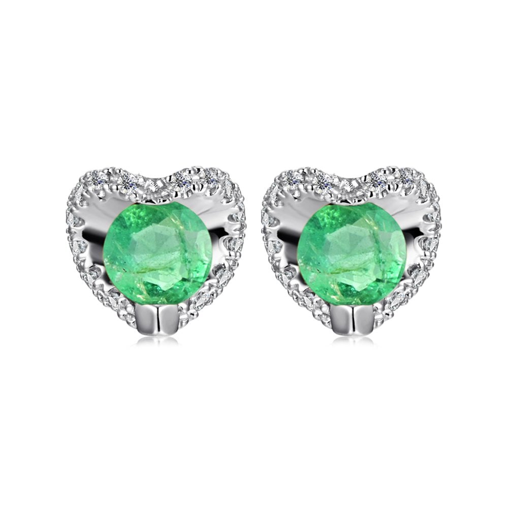 SPARKLD 9ct White Gold Diamond and Emerald Heart Stud Earrings