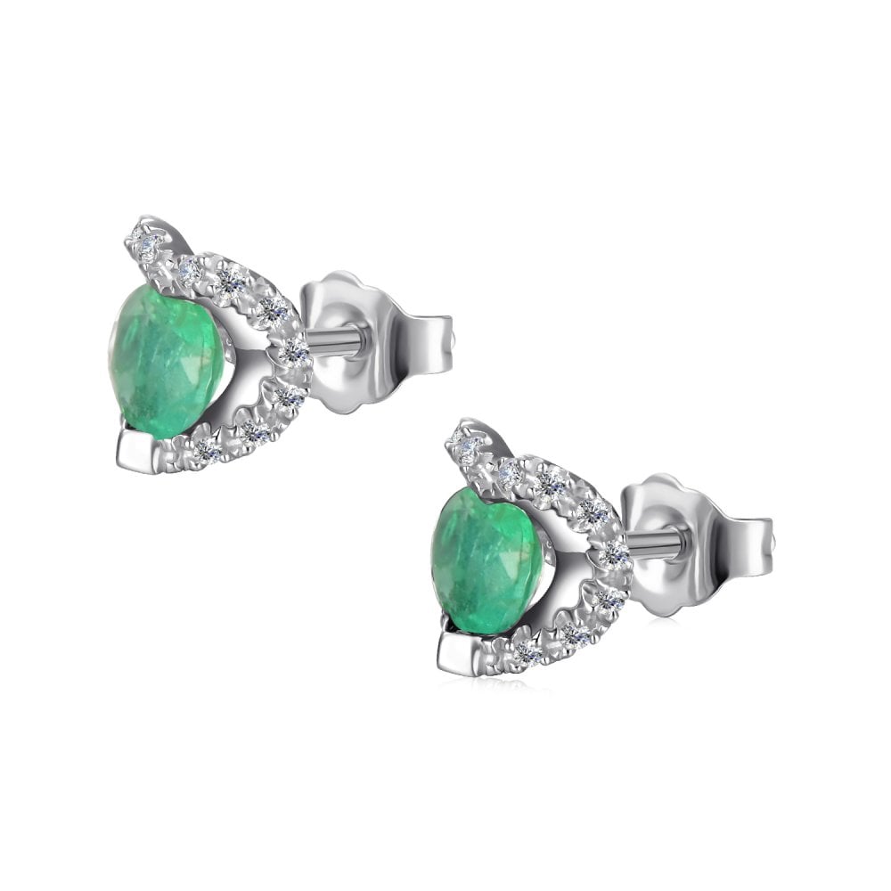 SPARKLD 9ct White Gold Diamond and Emerald Heart Stud Earrings