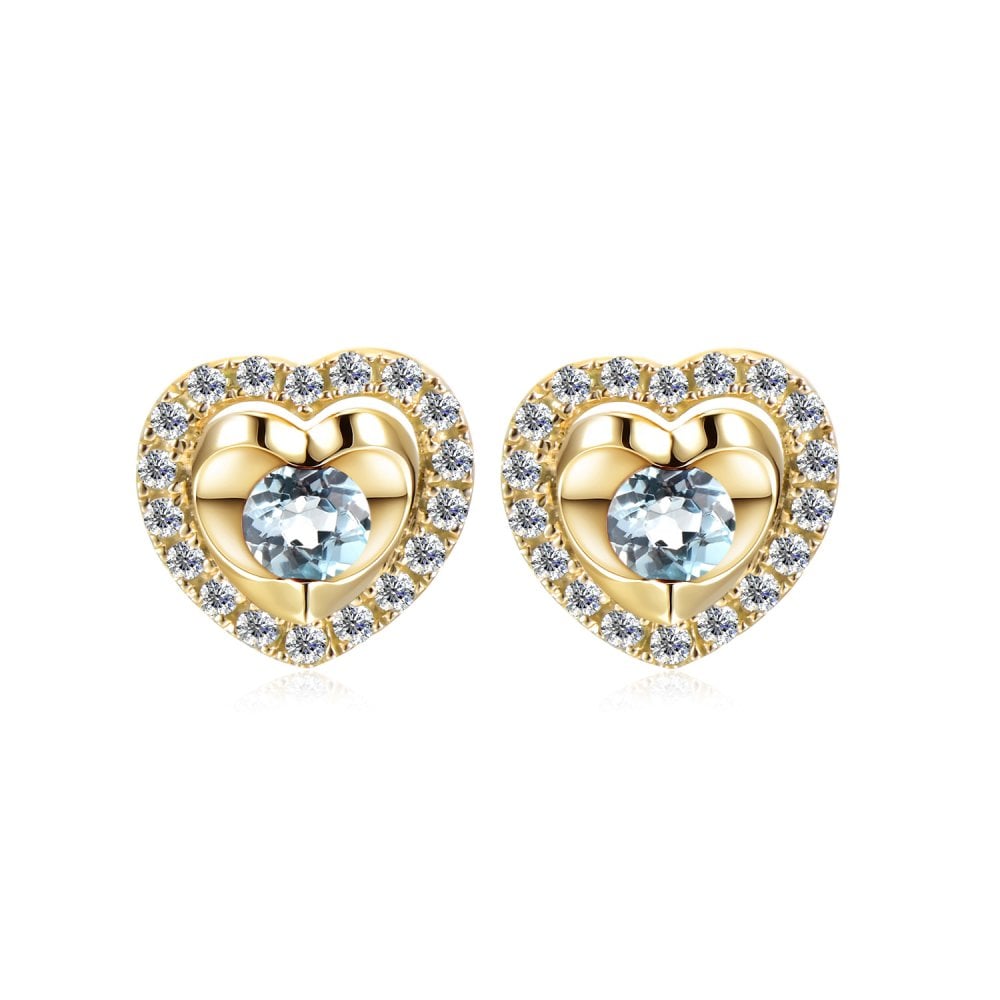 SPARKLD 9ct Yellow Gold Diamond and Blue Topaz Heart Stud Earrings