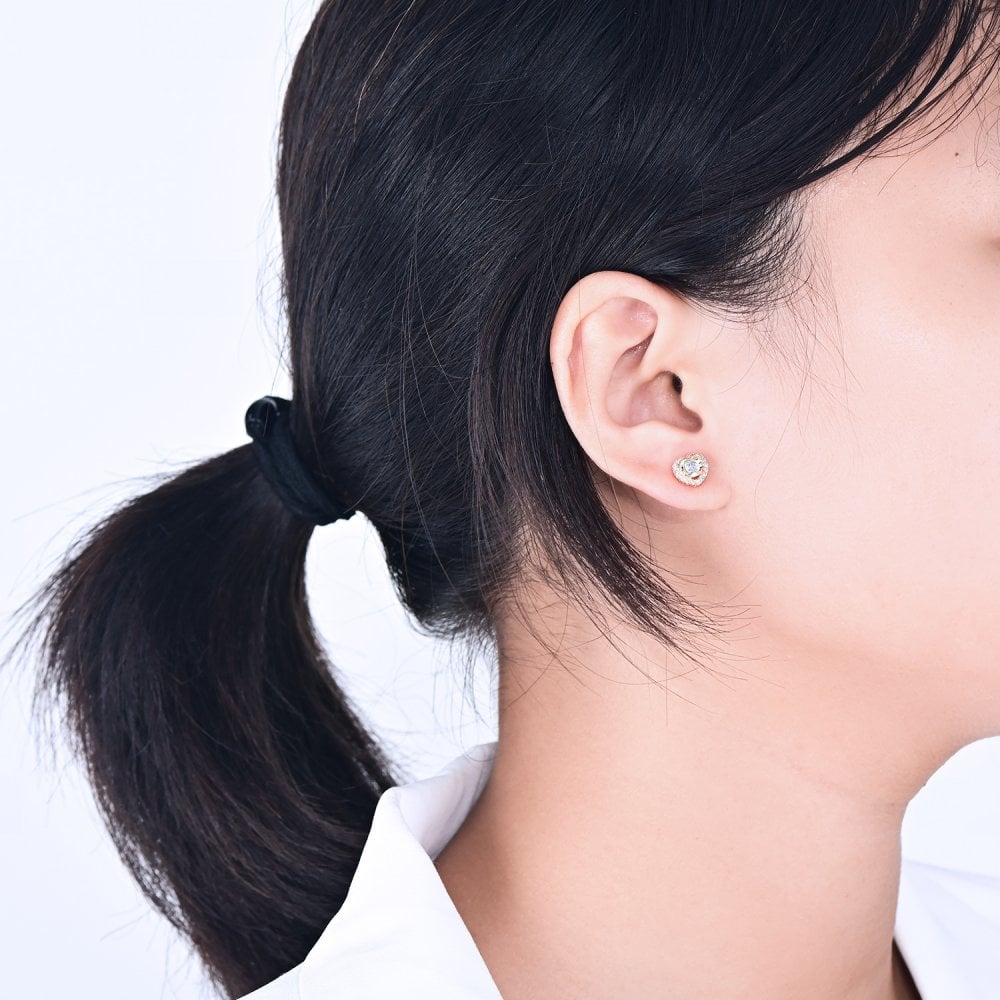 SPARKLD 9ct Yellow Gold Diamond and Blue Topaz Heart Stud Earrings