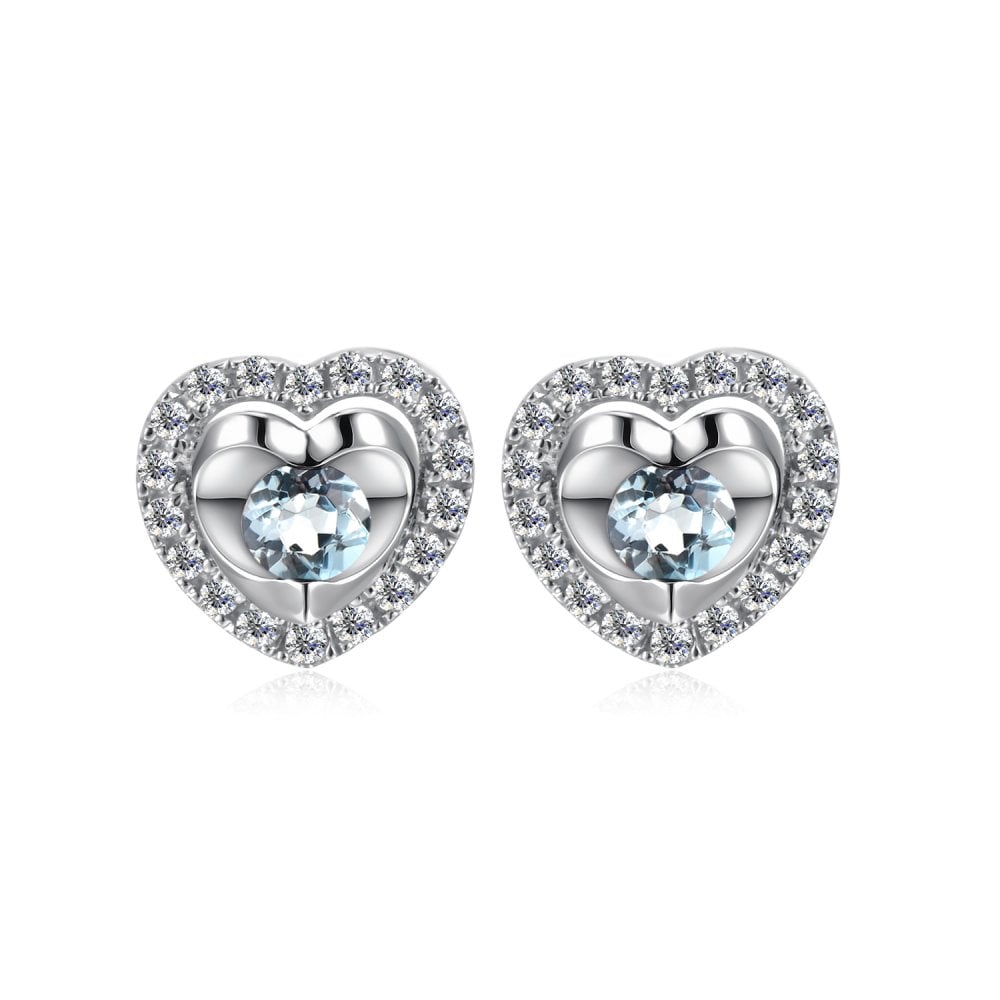 SPARKLD 9ct White Gold Diamond and Blue Topaz Heart Stud Earrings