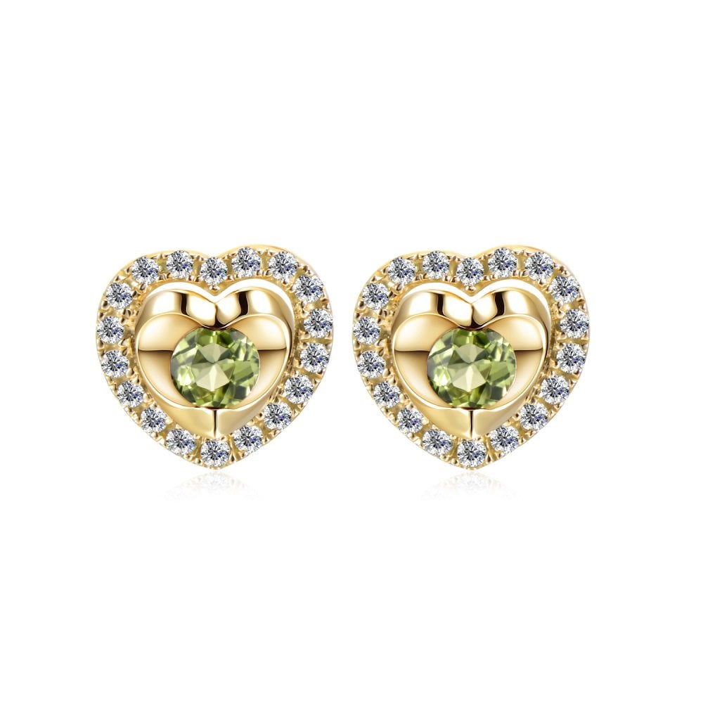SPARKLD 9ct Yellow Gold Diamond and Peridot Heart Stud Earrings