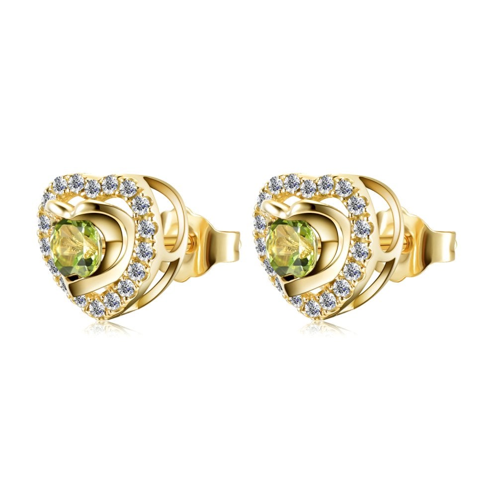 SPARKLD 9ct Yellow Gold Diamond and Peridot Heart Stud Earrings