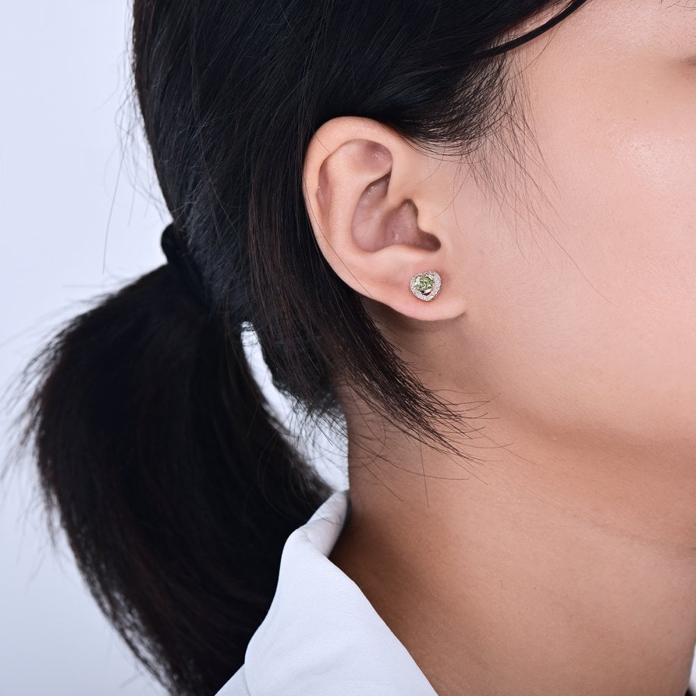 SPARKLD 9ct Yellow Gold Diamond and Peridot Heart Stud Earrings