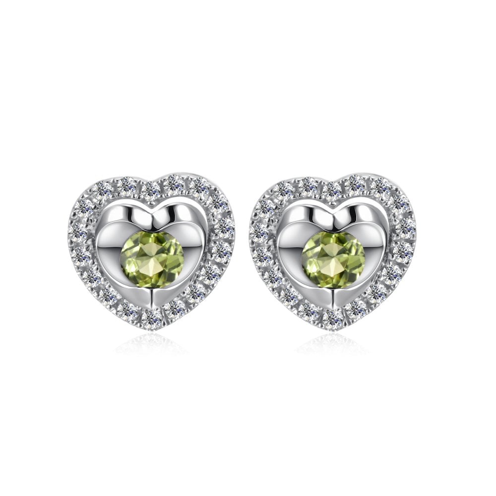 SPARKLD 9ct White Gold Diamond and Peridot Heart Stud Earrings