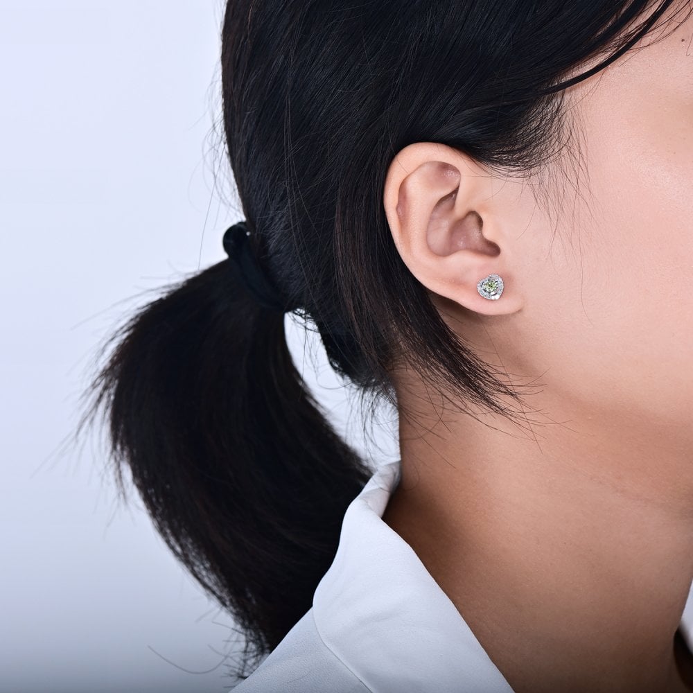 SPARKLD 9ct White Gold Diamond and Peridot Heart Stud Earrings