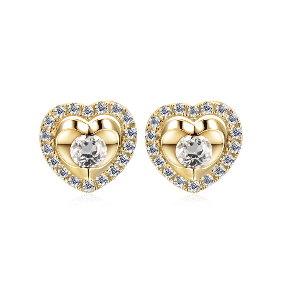 SPARKLD 9ct Yellow Gold Diamond and White Topaz Heart Stud Earrings