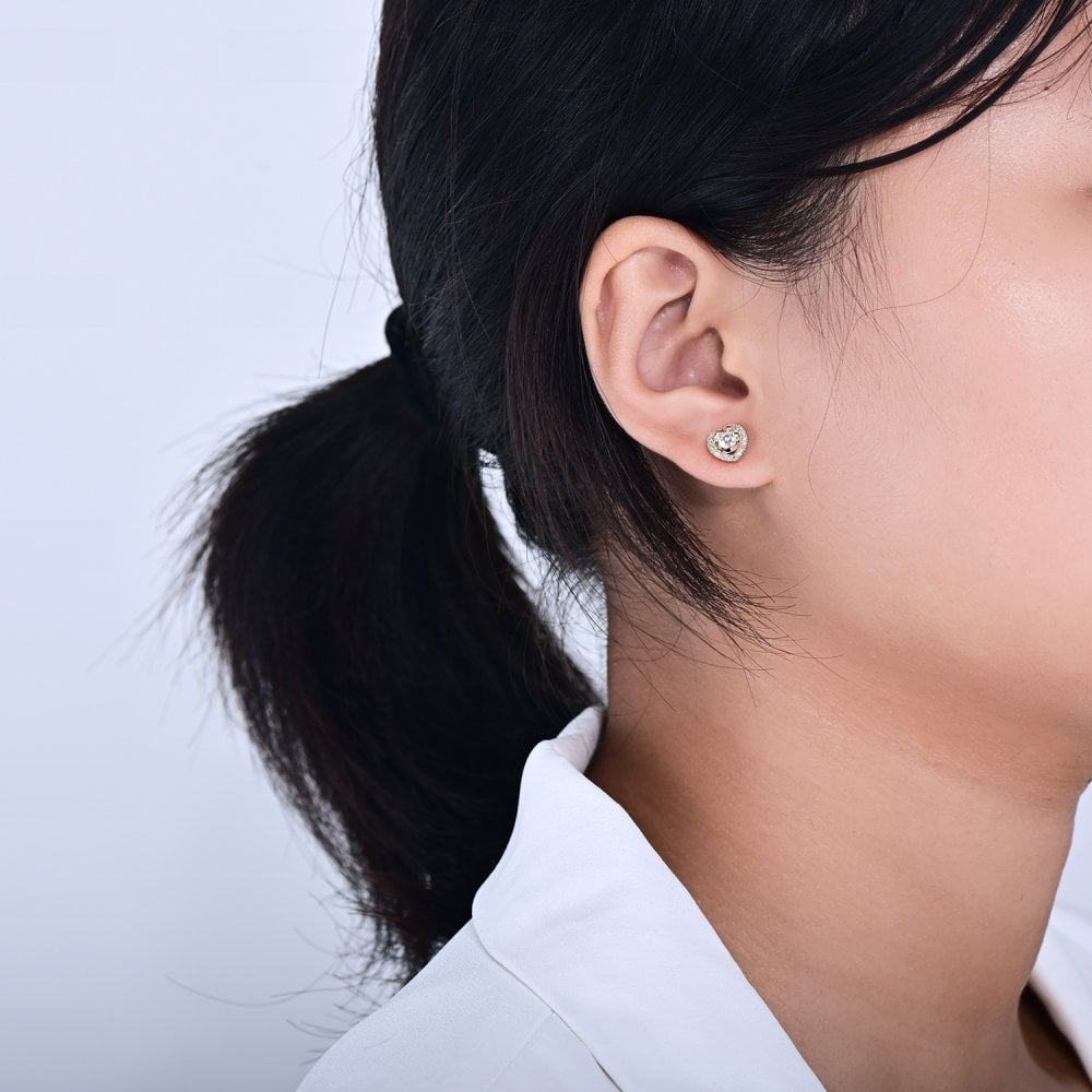 SPARKLD 9ct Yellow Gold Diamond and White Topaz Heart Stud Earrings