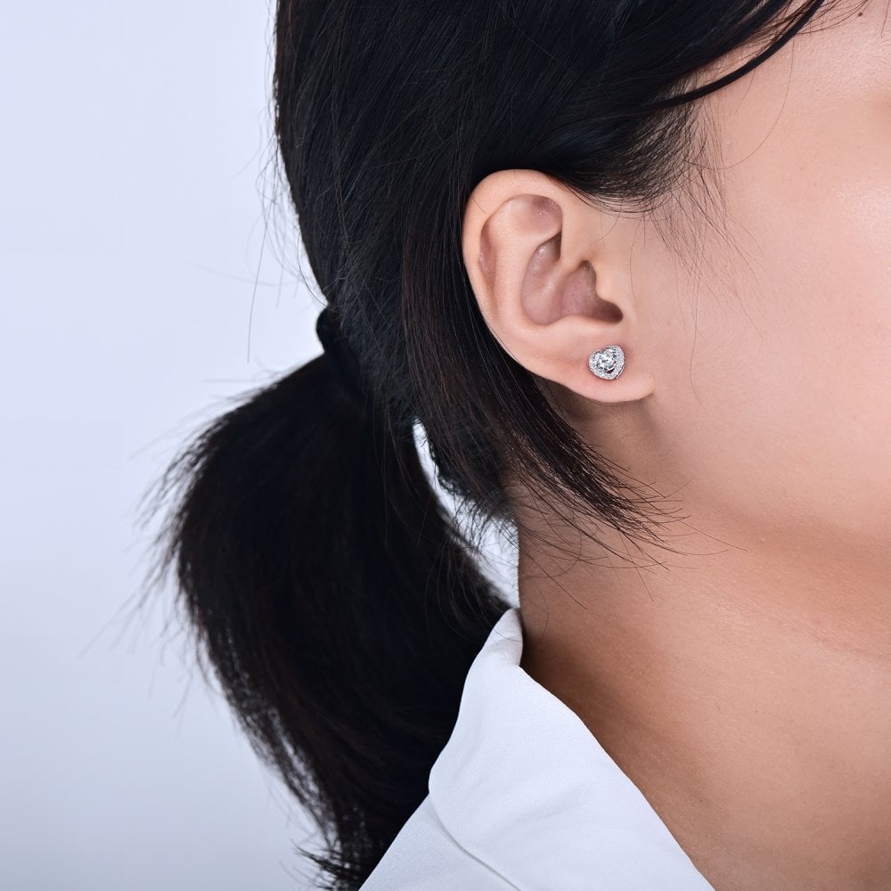 SPARKLD 9ct White Gold Diamond and White Topaz Heart Stud Earrings