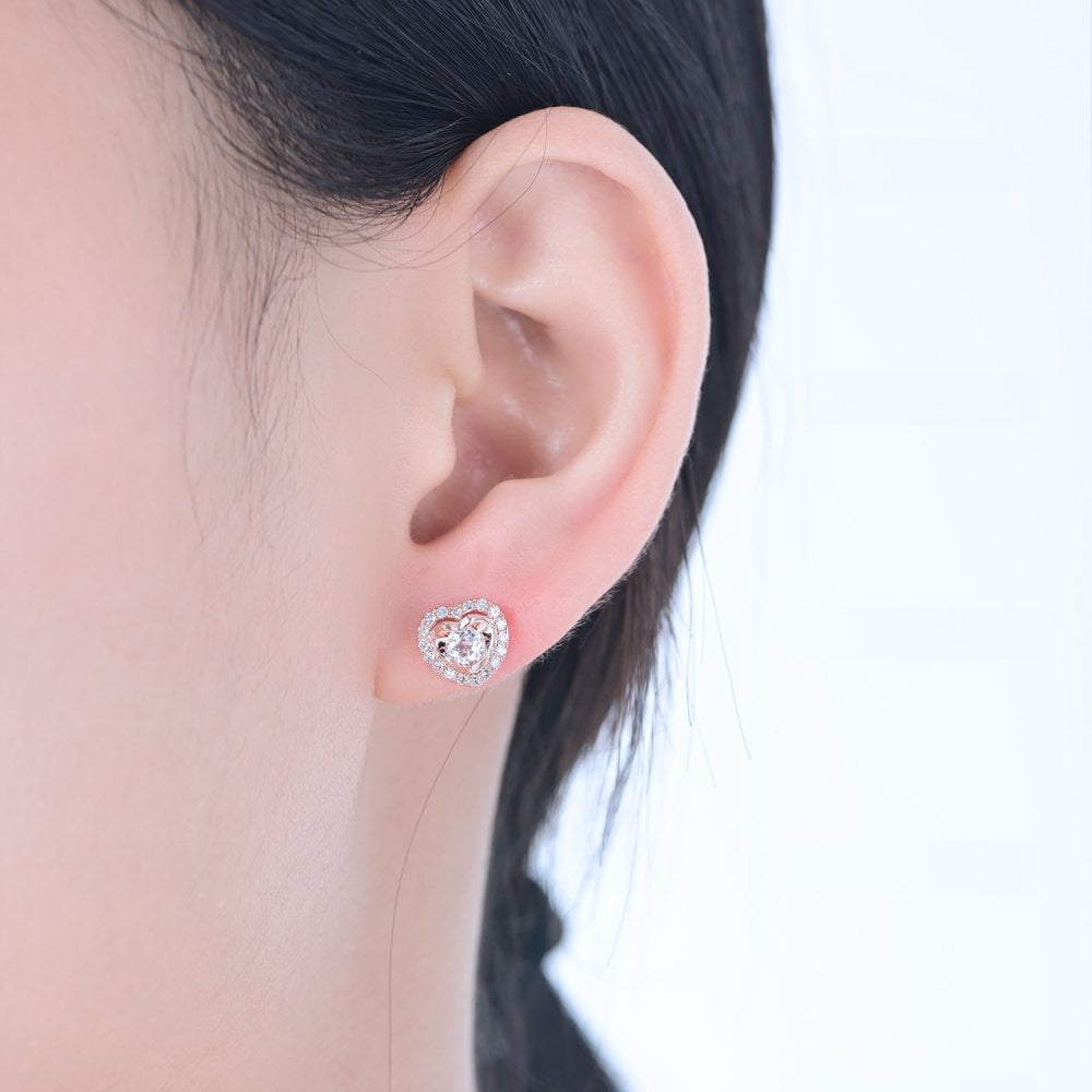 SPARKLD 9ct Rose Gold Diamond and White Topaz Heart Stud Earrings