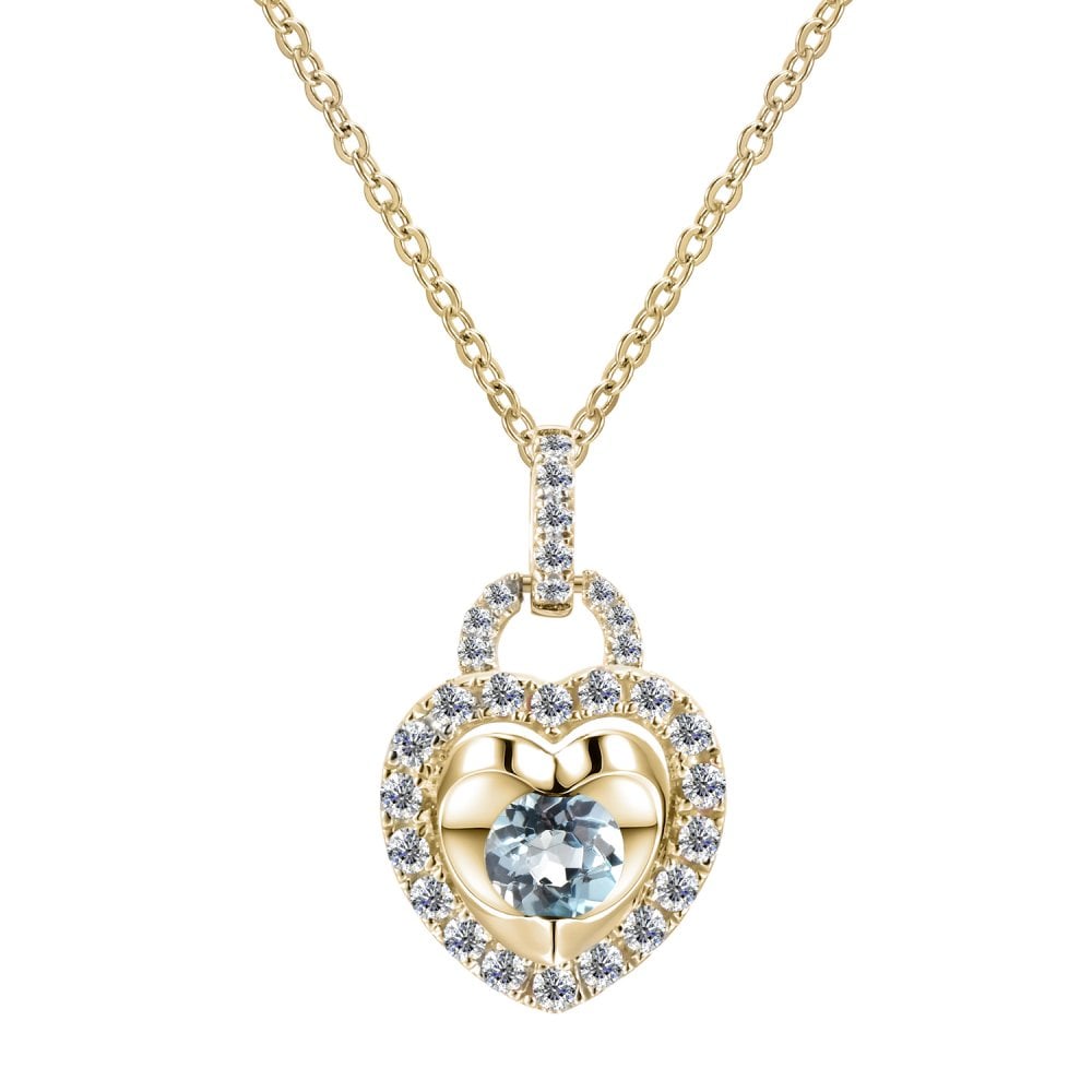 SPARKLD 9ct Yellow Gold Diamond and Blue Topaz Heart Pendant Necklace