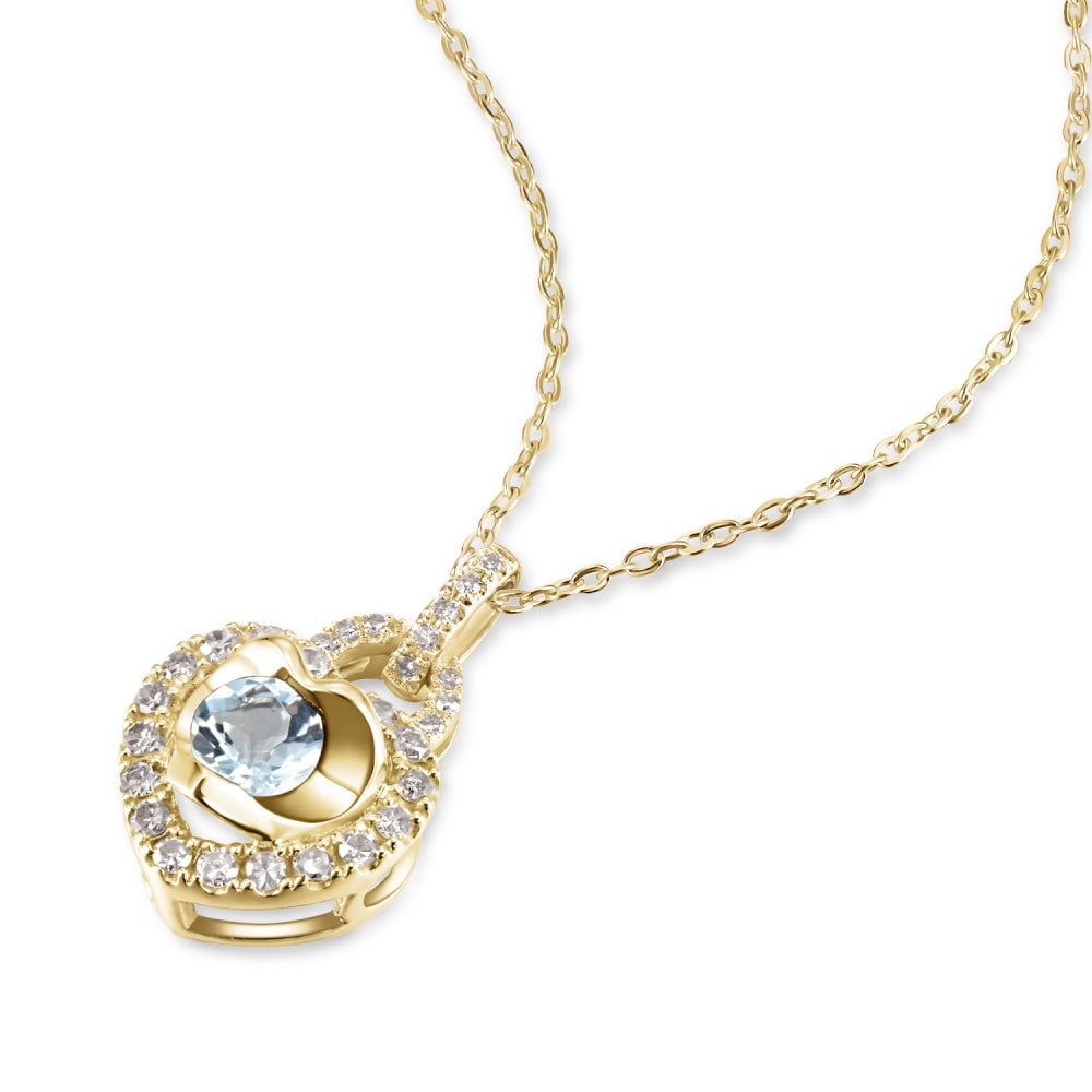 SPARKLD 9ct Yellow Gold Diamond and Blue Topaz Heart Pendant Necklace