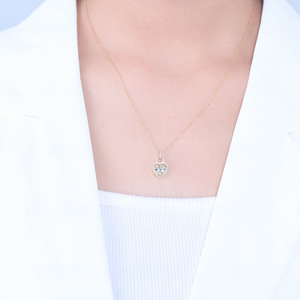 SPARKLD 9ct Yellow Gold Diamond and Blue Topaz Heart Pendant Necklace