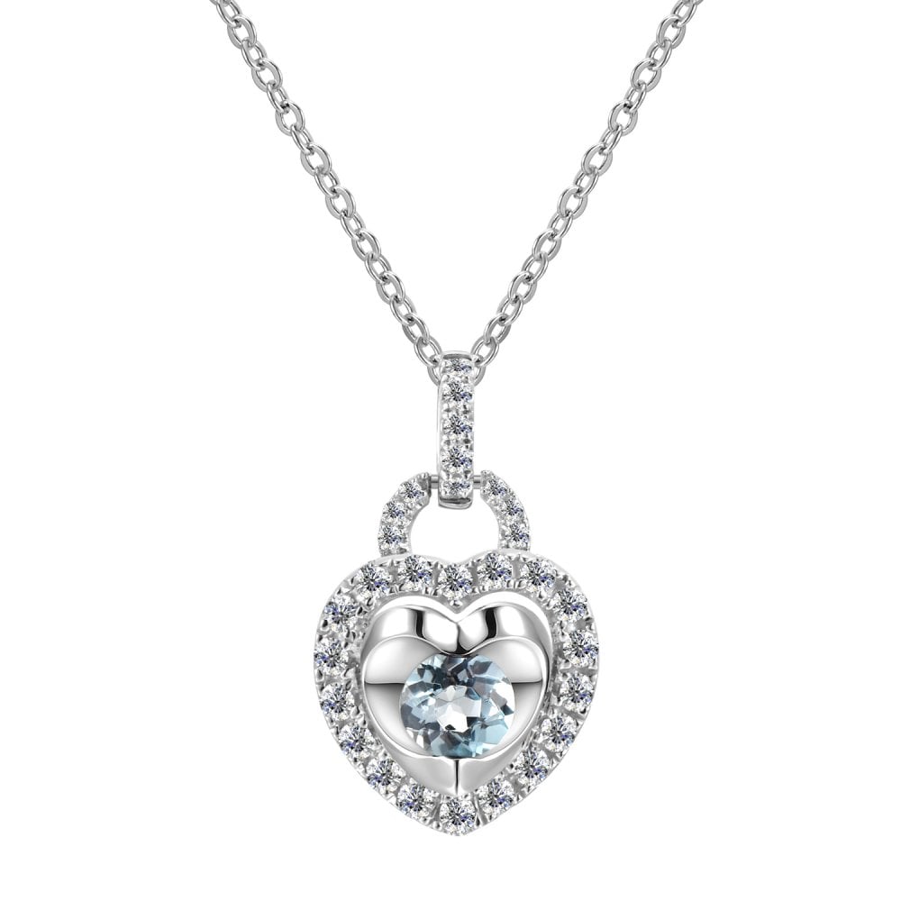SPARKLD 9ct White Gold Diamond and Blue Topaz Heart Pendant Necklace