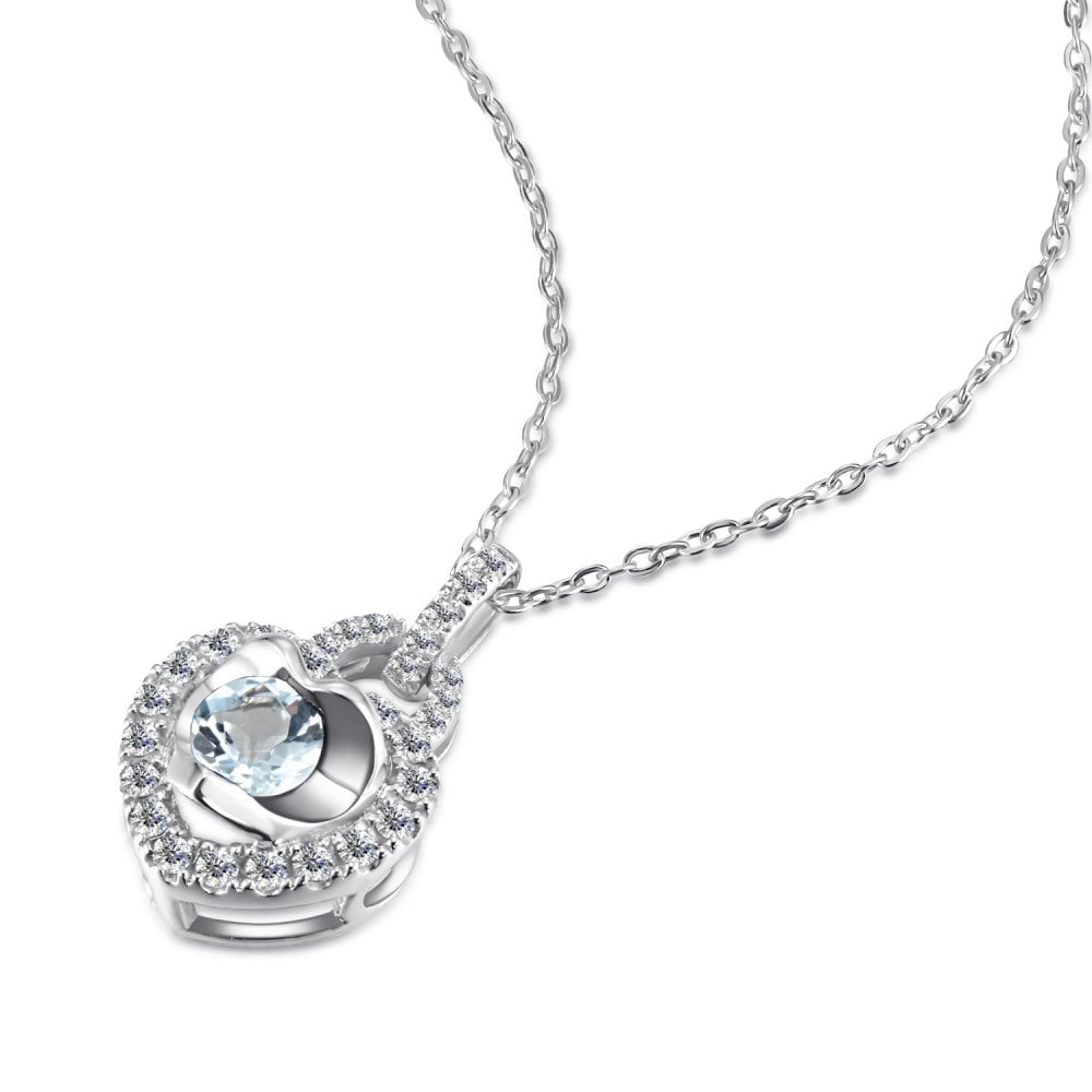 SPARKLD 9ct White Gold Diamond and Blue Topaz Heart Pendant Necklace