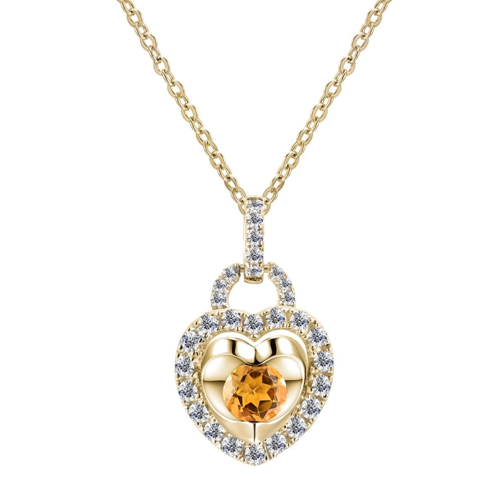 SPARKLD 9ct Yellow Gold Diamond and Citrine Heart Pendant Necklace