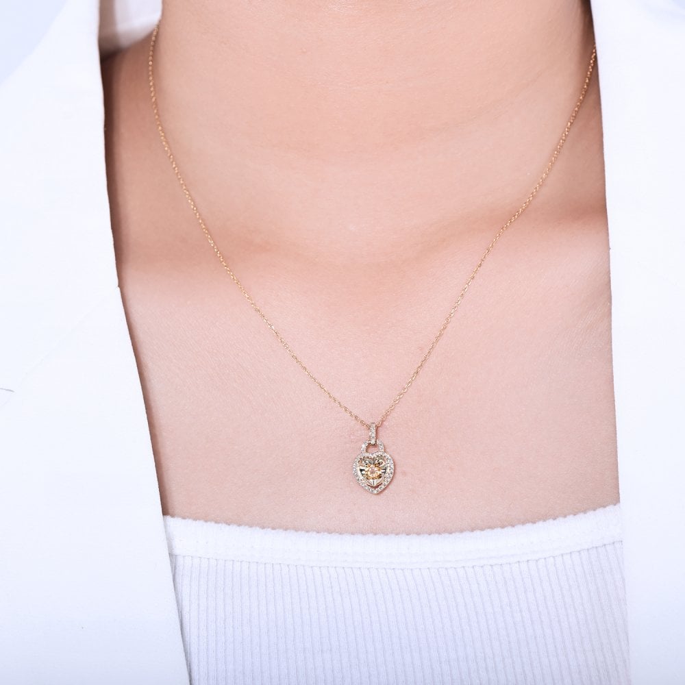 SPARKLD 9ct Yellow Gold Diamond and Citrine Heart Pendant Necklace