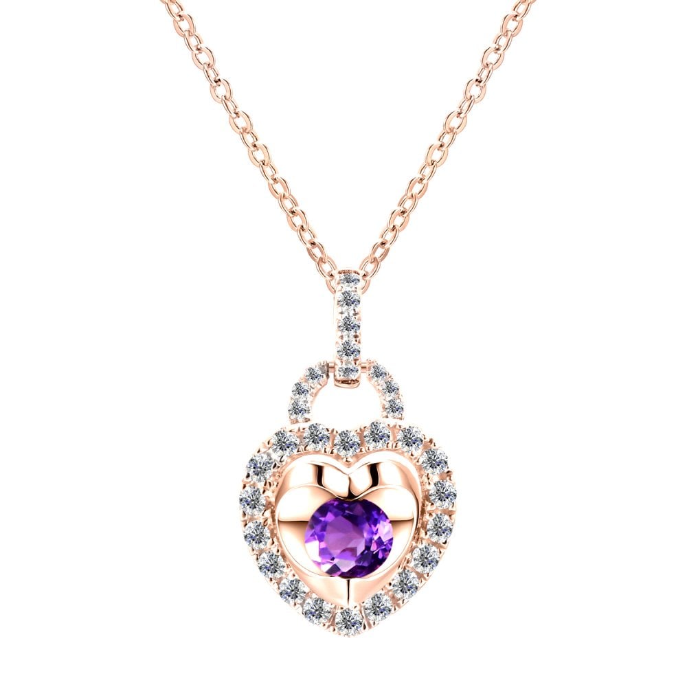 SPARKLD 9ct Rose Gold Diamond and Amethyst Heart Pendant Necklace