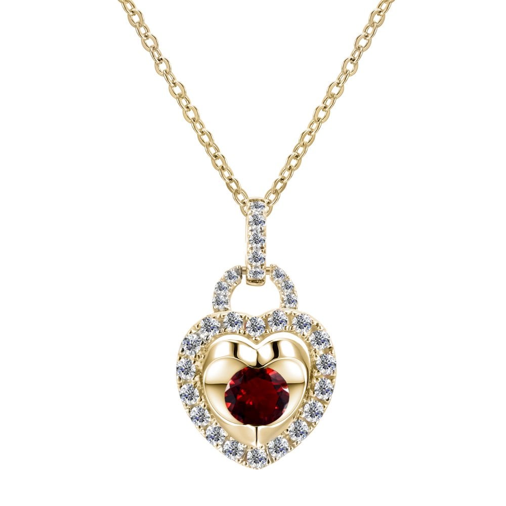 SPARKLD 9ct Yellow Gold Diamond and Garnet Heart Pendant Necklace