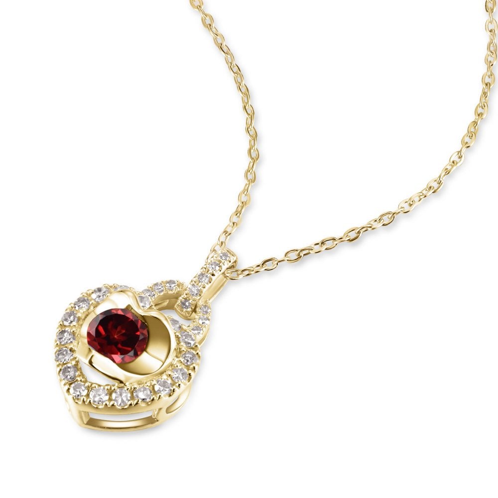 SPARKLD 9ct Yellow Gold Diamond and Garnet Heart Pendant Necklace