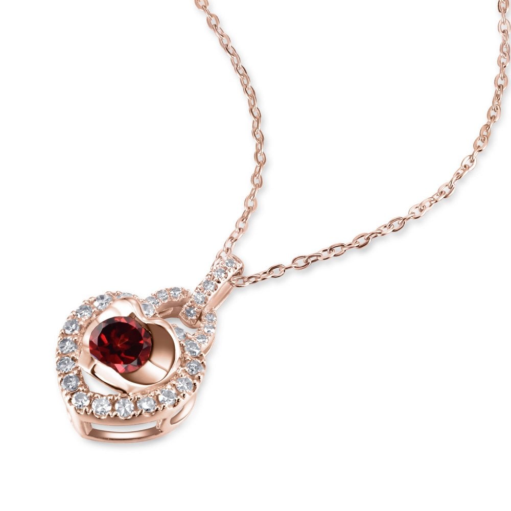 SPARKLD 9ct Rose Gold Diamond and Garnet Heart Pendant Necklace
