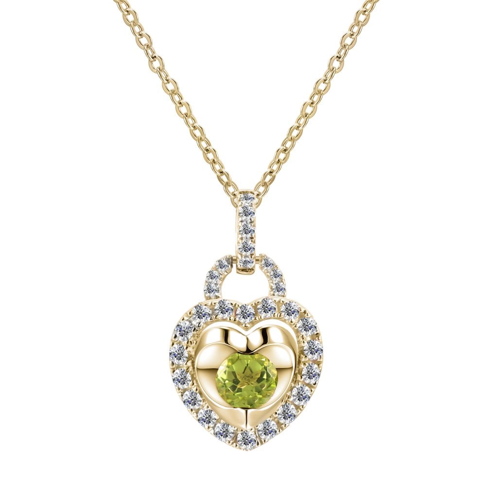 SPARKLD 9ct Yellow Gold Diamond and Peridot Heart Pendant Necklace