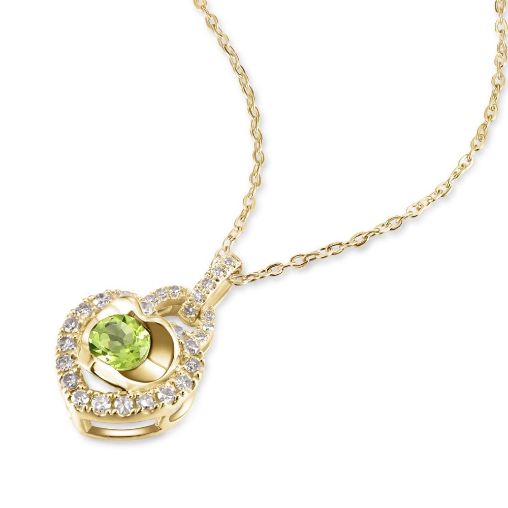 SPARKLD 9ct Yellow Gold Diamond and Peridot Heart Pendant Necklace