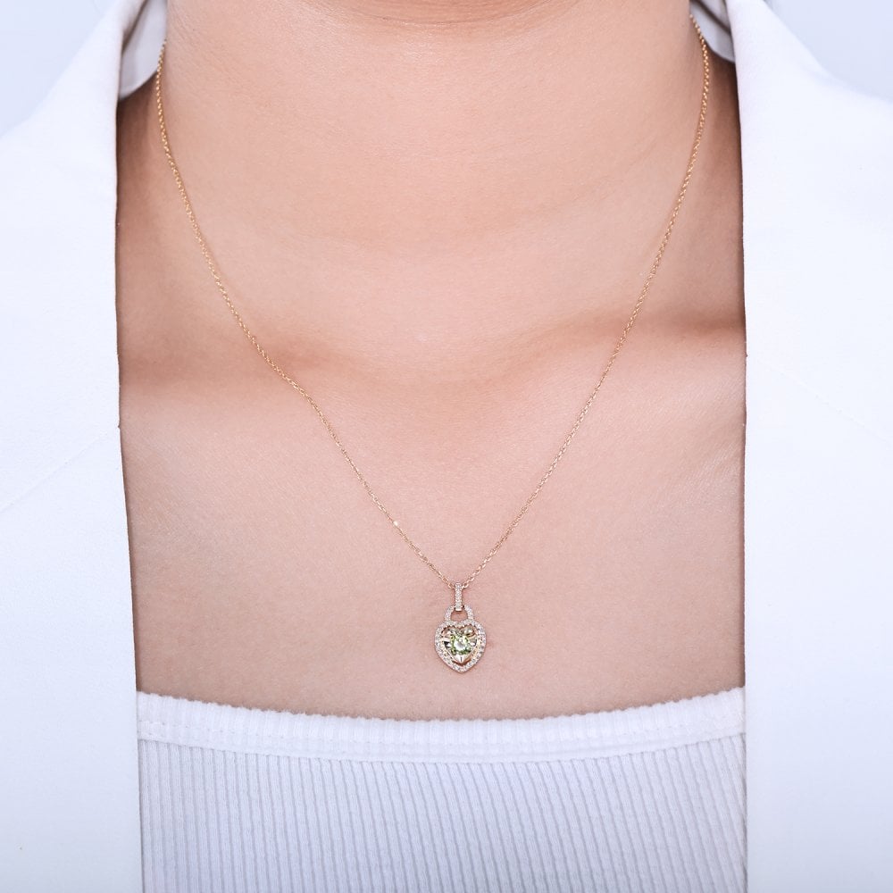 SPARKLD 9ct Yellow Gold Diamond and Peridot Heart Pendant Necklace
