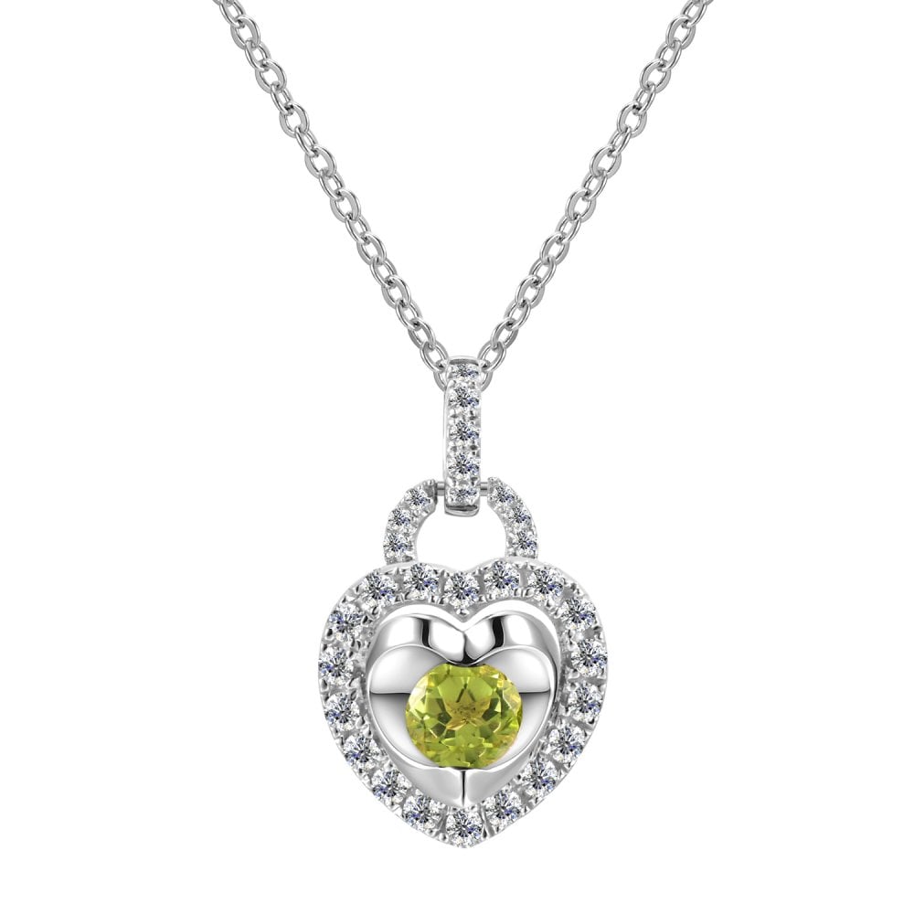 SPARKLD 9ct White Gold Diamond and Peridot Heart Pendant Necklace