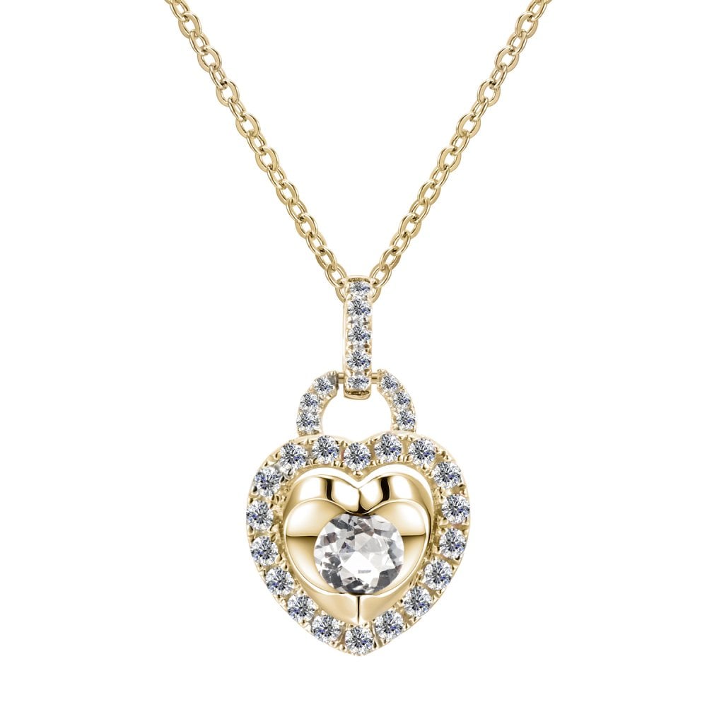 SPARKLD 9ct Yellow Gold Diamond and White Topaz Heart Pendant Necklace