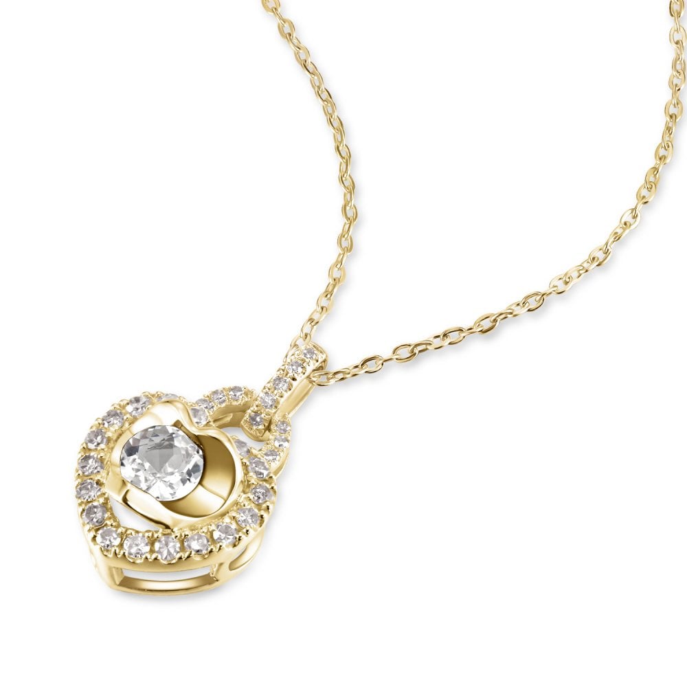 SPARKLD 9ct Yellow Gold Diamond and White Topaz Heart Pendant Necklace