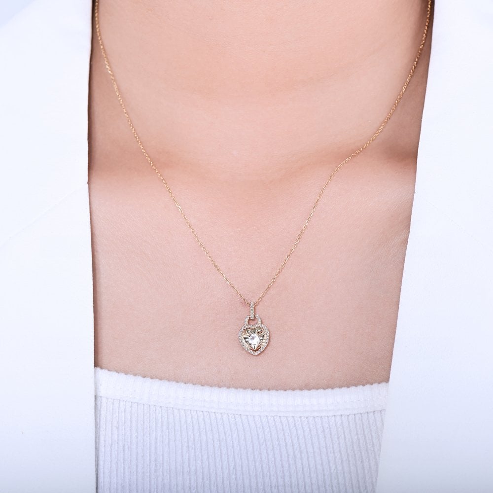 SPARKLD 9ct Yellow Gold Diamond and White Topaz Heart Pendant Necklace