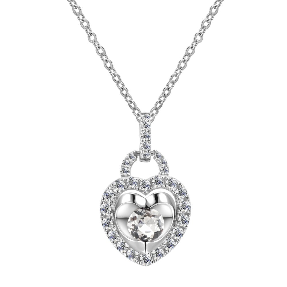 SPARKLD 9ct White Gold Diamond and White Topaz Heart Pendant Necklace