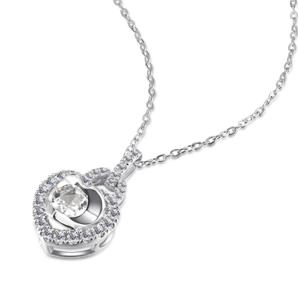 SPARKLD 9ct White Gold Diamond and White Topaz Heart Pendant Necklace