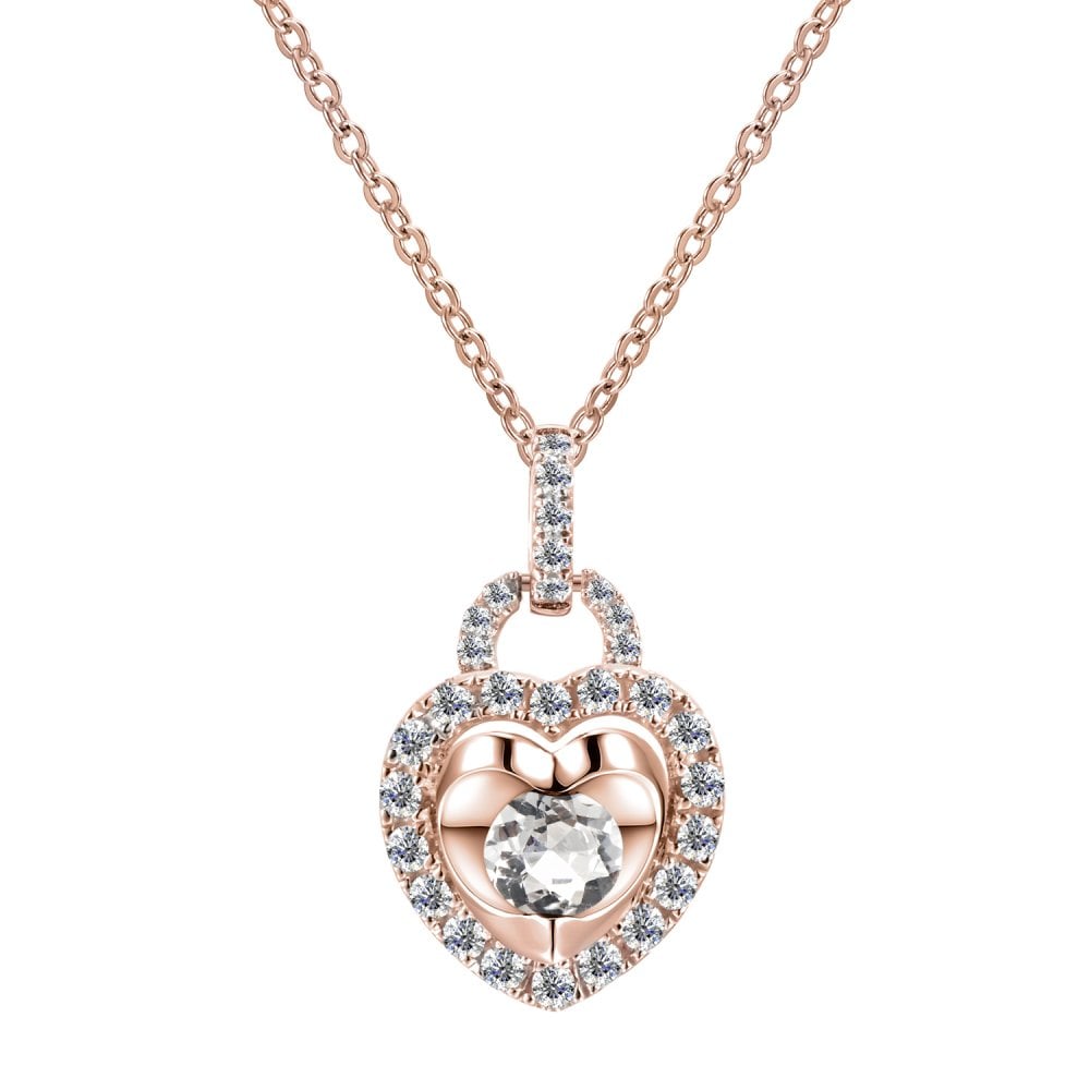 SPARKLD 9ct Rose Gold Diamond and White Topaz Heart Pendant Necklace