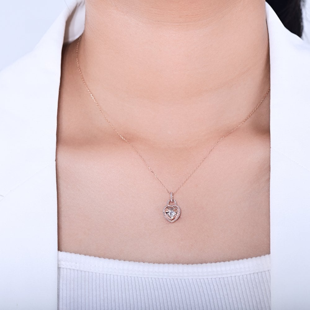 SPARKLD 9ct Rose Gold Diamond and White Topaz Heart Pendant Necklace