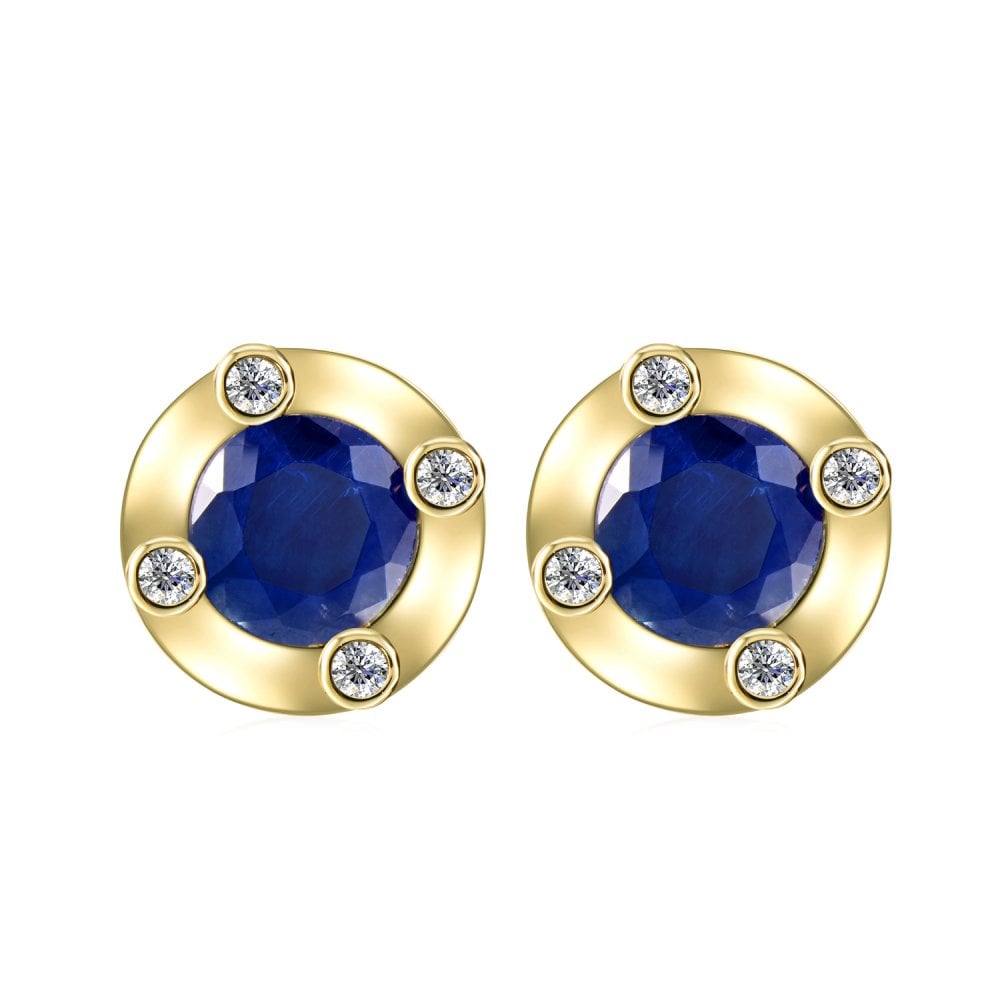 SPARKLD 9ct Yellow Gold Diamond and Sapphire Stud Earrings