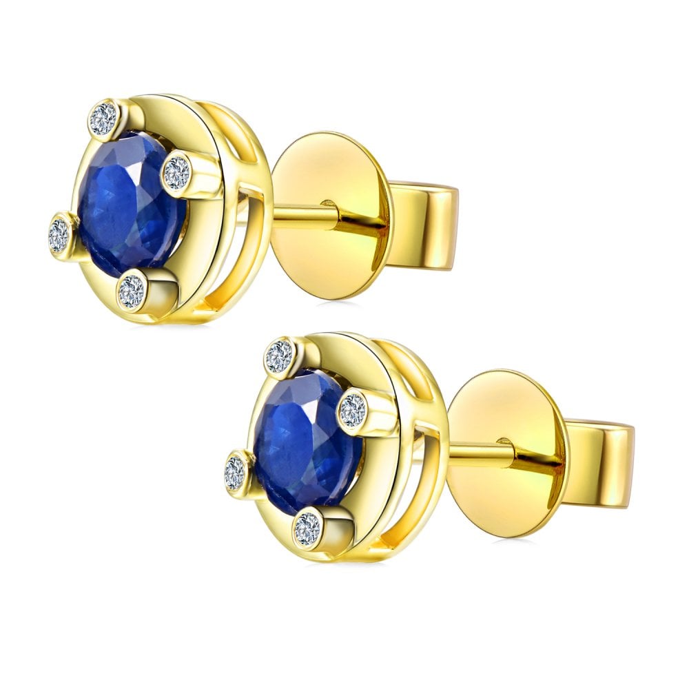 SPARKLD 9ct Yellow Gold Diamond and Sapphire Stud Earrings