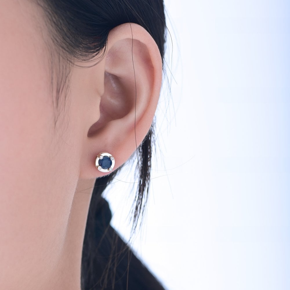 SPARKLD 9ct Yellow Gold Diamond and Sapphire Stud Earrings