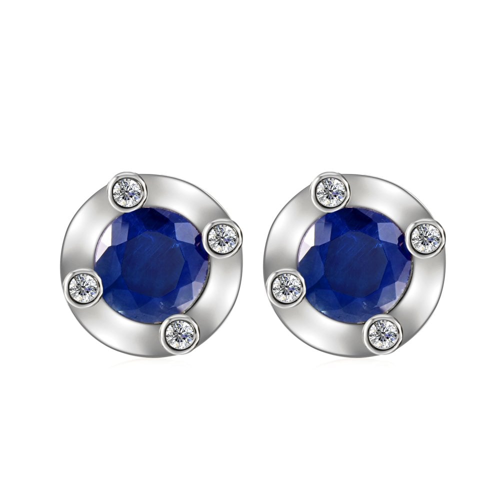 SPARKLD 9ct White Gold Diamond and Sapphire Stud Earrings