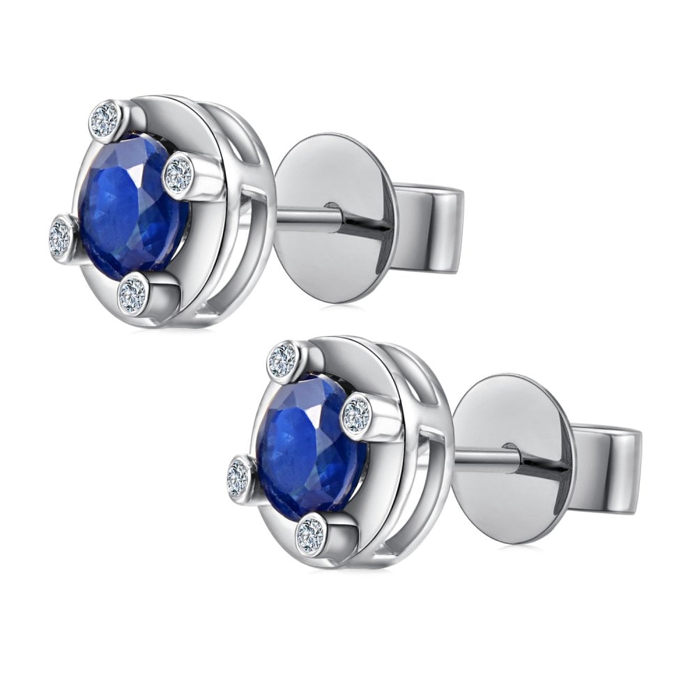 SPARKLD 9ct White Gold Diamond and Sapphire Stud Earrings