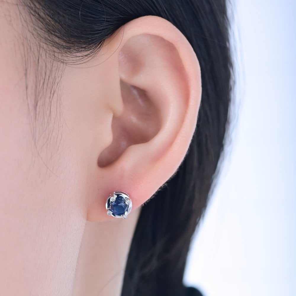 SPARKLD 9ct White Gold Diamond and Sapphire Stud Earrings