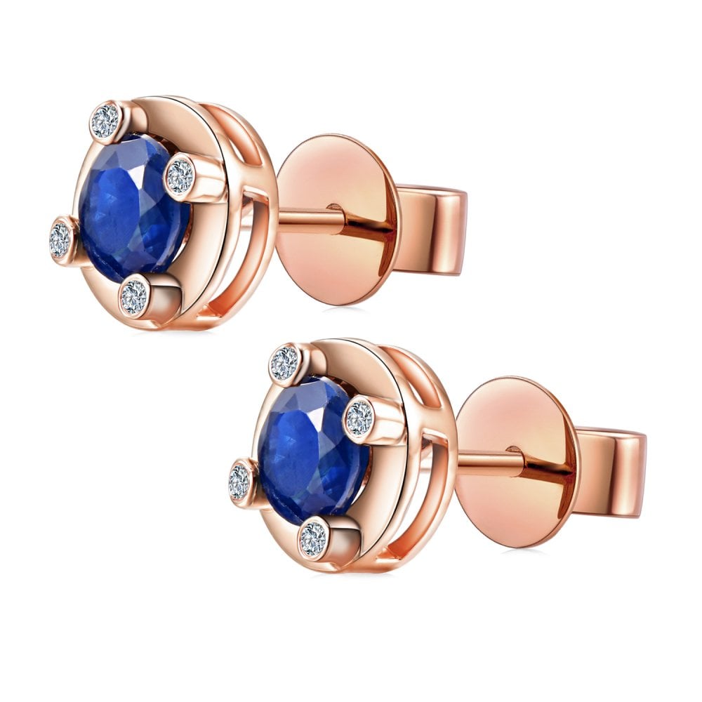SPARKLD 9ct Rose Gold Diamond and Sapphire Stud Earrings
